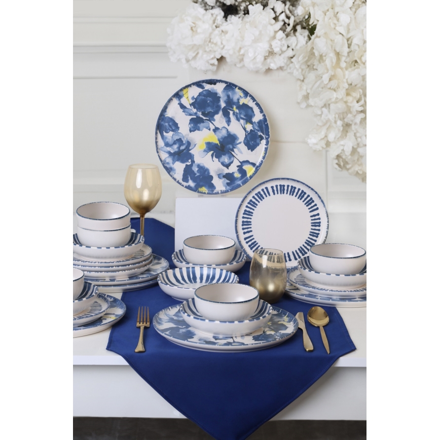 24-tlg. Geschirrset, weiß/blau, Steingut