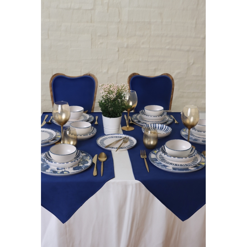 24-tlg. Geschirrset, weiß/blau, Steingut