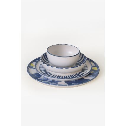 24-tlg. Geschirrset, weiß/blau, Steingut