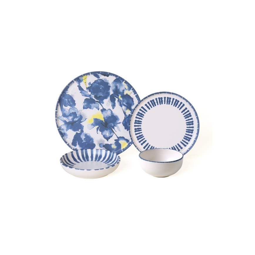 24-tlg. Geschirrset, weiß/blau, Steingut