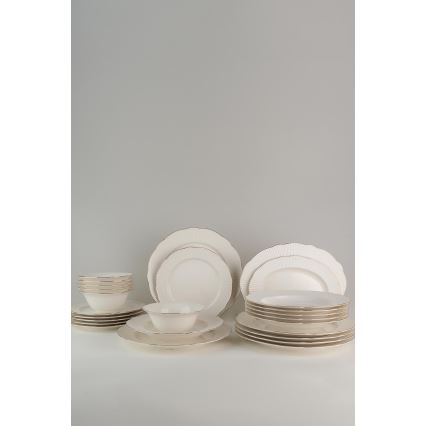 26-teiliges Geschirrset aus Porzellan, weiß/silber/elfenbein