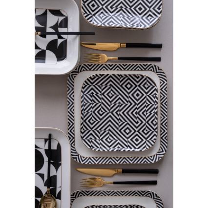 26-teiliges Geschirrset, weiß/schwarz, Porzellan