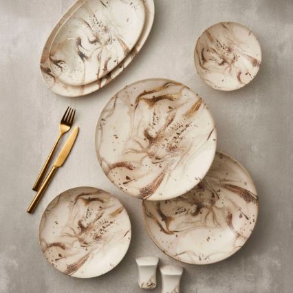 26-teiliges Porzellan-Geschirrset, beige/braun