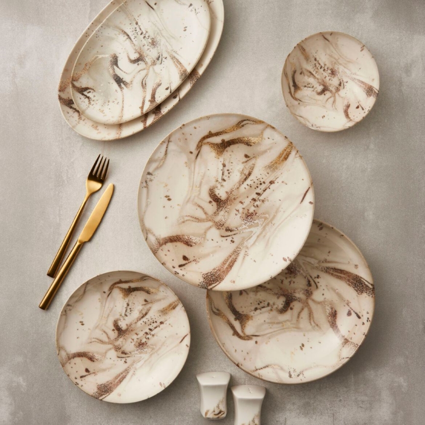 26-teiliges Porzellan-Geschirrset, beige/braun