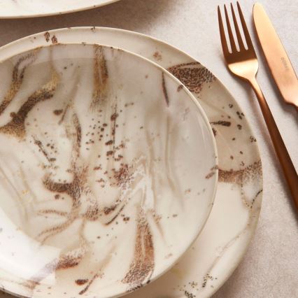 26-teiliges Porzellan-Geschirrset, beige/braun