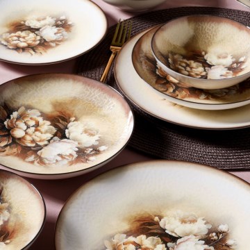 26-teiliges Porzellan-Geschirrset in Beige/Braun/Weiß