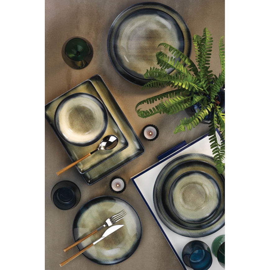 26-teiliges Tafelservice blau/braun/Porzellan