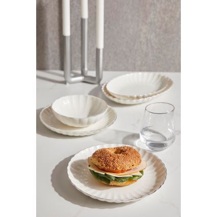 27-teiliges Geschirrset aus Porzellan, weiß/gold