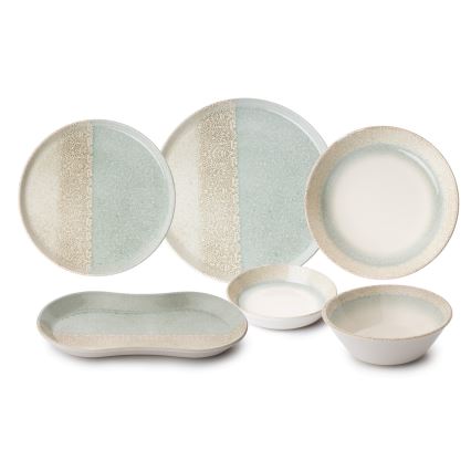 27-teiliges Porzellan-Essservice in Beige und Grün