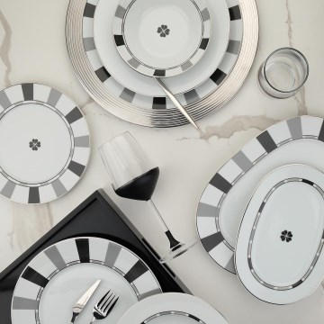 27-teiliges Porzellan-Geschirrset, weiß/grau