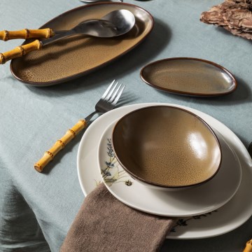 27-teiliges Speiseservice, weiß/braun, Porzellan