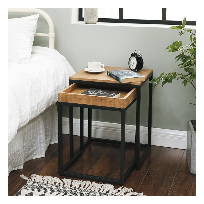 2er-Set Beistelltische ELDUR, braun/schwarz