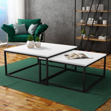 2er-Set Couchtisch DUAL 76x76/66x66 cm schwarz/weiß