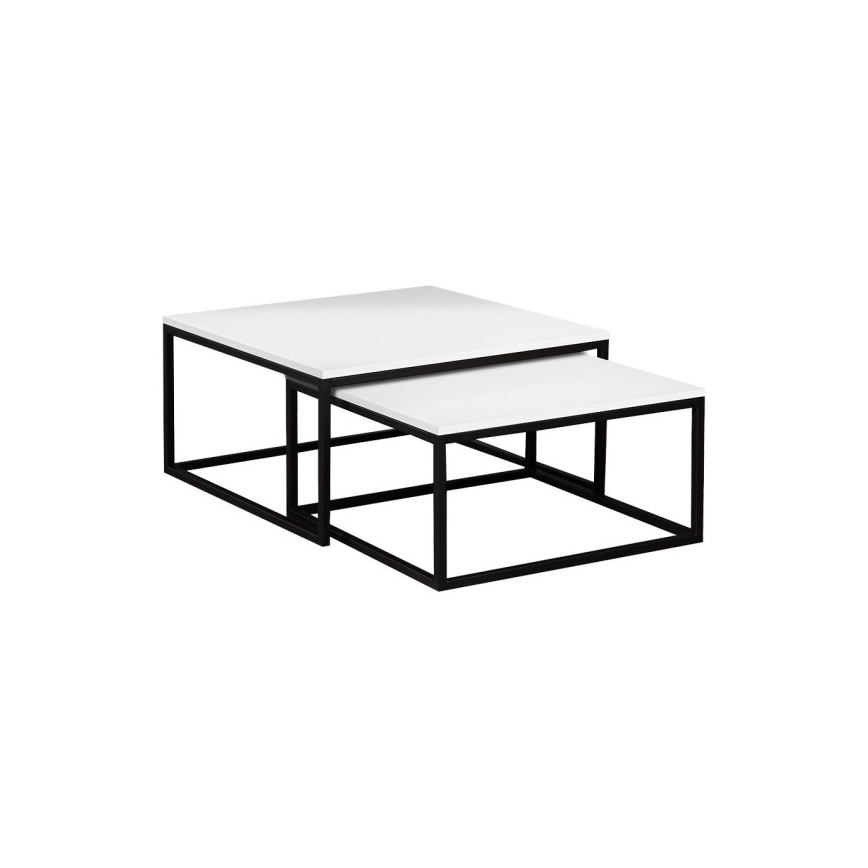 2er-Set Couchtisch DUAL 76x76/66x66 cm schwarz/weiß