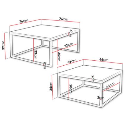 2er-Set Couchtisch DUAL 76x76/66x66 cm schwarz/weiß
