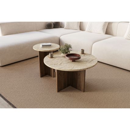 2er-Set Couchtische PURO Ø 40/70 cm Nussbaum/Beige
