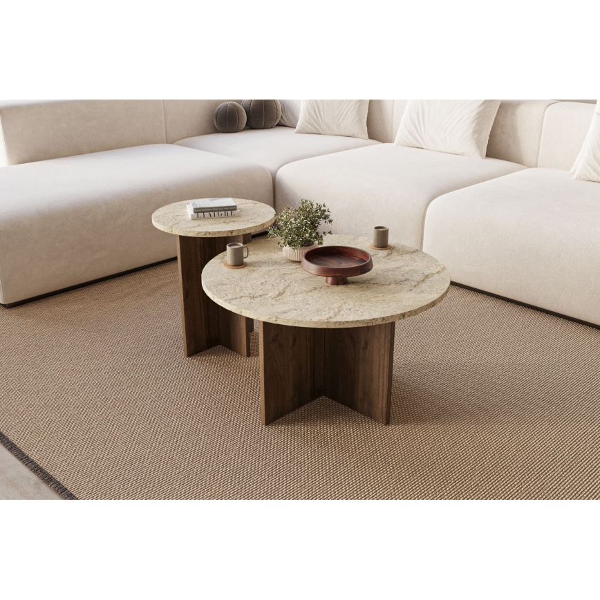 2er-Set Couchtische PURO Ø 40/70 cm Nussbaum/Beige
