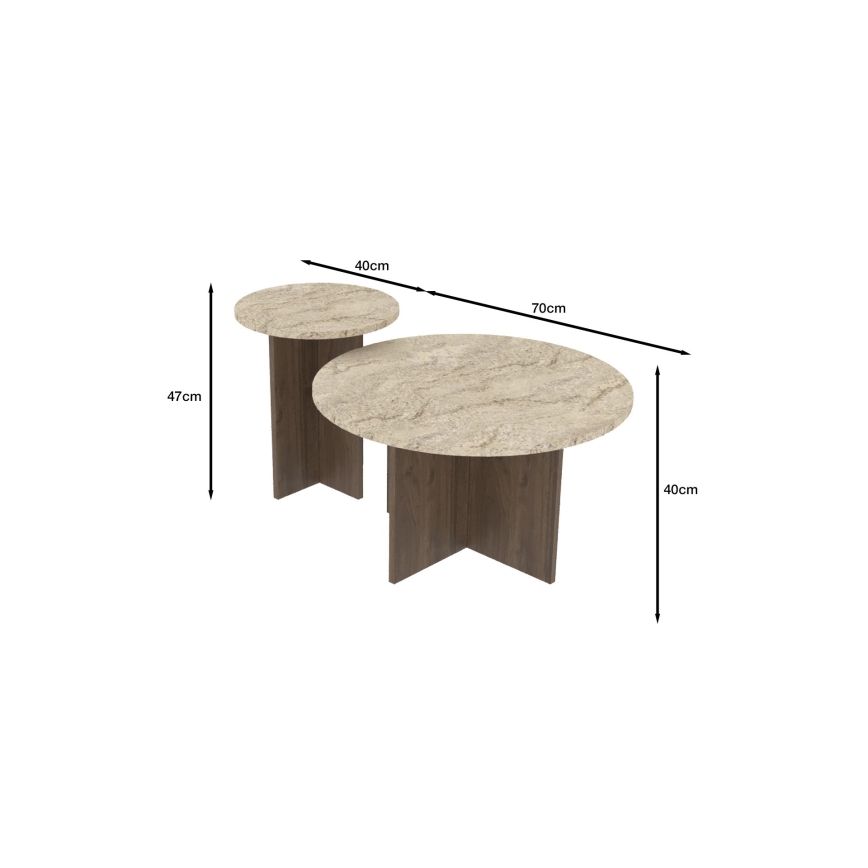 2er-Set Couchtische PURO Ø 40/70 cm Nussbaum/Beige