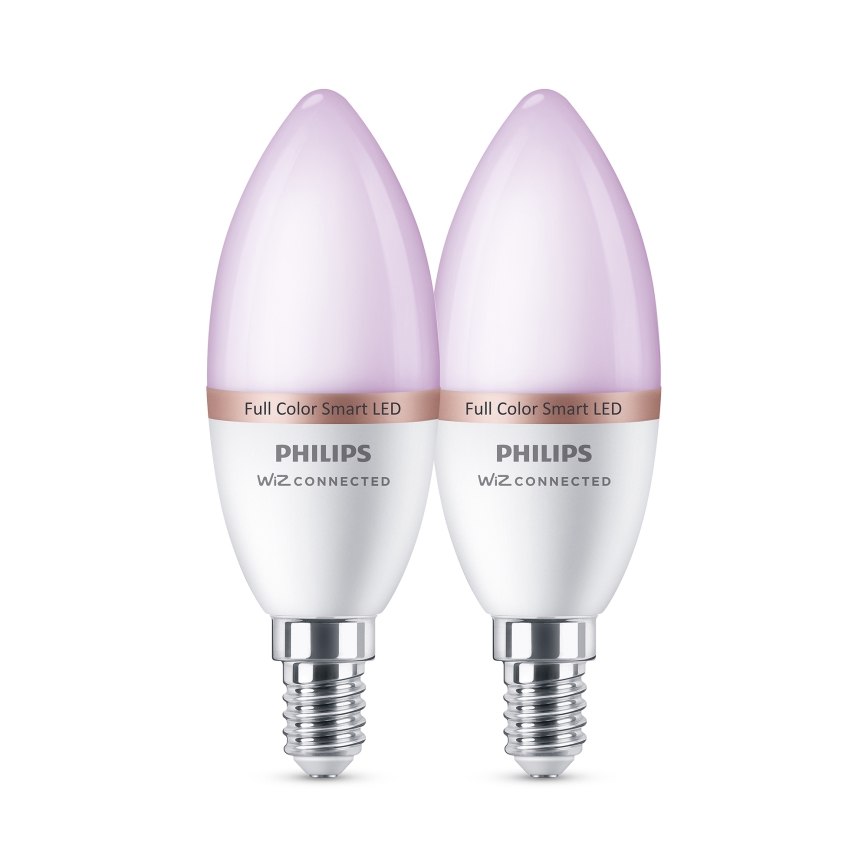 Set 2x Philips SMART LED RGB, dimmbar, C37, E14, 4,9 W, 230 V, 2200–6500 K, CRI 90