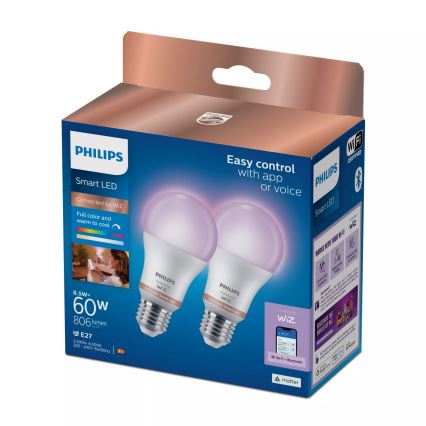 2er-Set Philips SMART A60 dimmbare LED-RGB-Lampe E27/8,5W/230V 2200-6500K