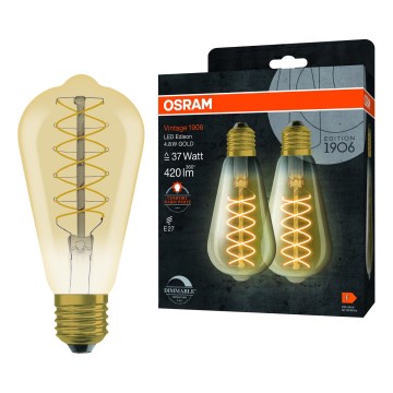 2er-Set dimmbare Vintage-Filament-LED-Lampe E27/4,8W/230V 2200K - Osram
