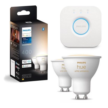 2er-Set dimmbares LED-Leuchtmittel Philips Hue WHITE AMBIANCE GU10/4,2W/230V 2200-6500K + Hue bridge
