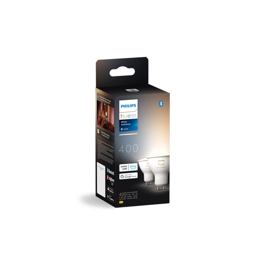 2er-Set dimmbarer LED-Lampen Philips Hue WHITE AMBIANCE GU10/4,2W/230V 2200-6500K + Dimmer-Schalter