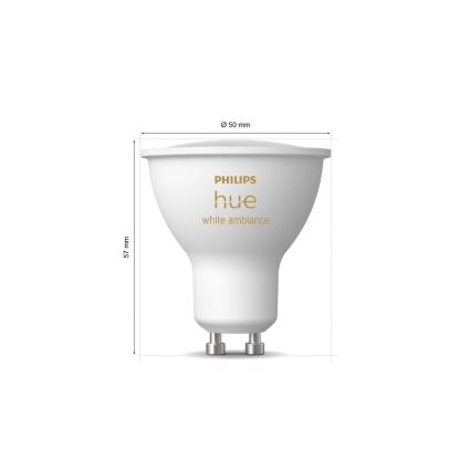 2er-Set dimmbarer LED-Lampen Philips Hue WHITE AMBIANCE GU10/4,2W/230V 2200-6500K + Dimmer-Schalter