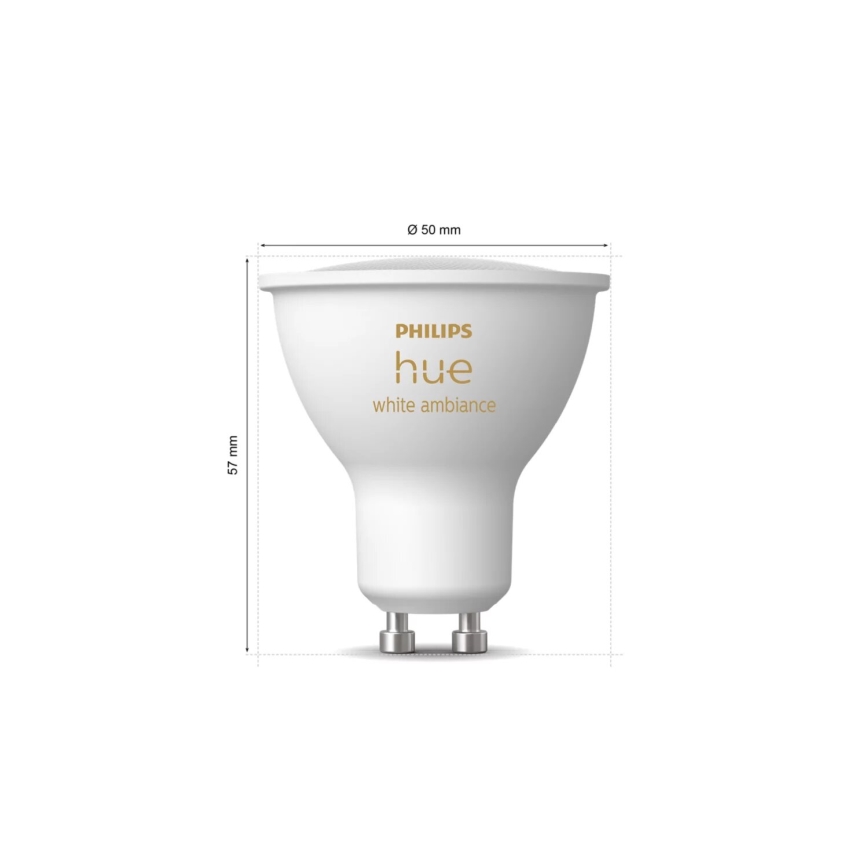 2er-Set dimmbarer LED-Lampen Philips Hue WHITE AMBIANCE GU10/4,2W/230V 2200-6500K + Dimmer-Schalter