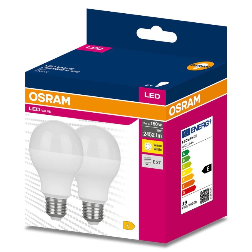 2er-Set LED-Leuchtmittel VALUE CLASSIC E27/19W/230V 2700K - Osram