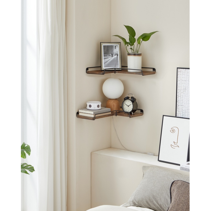 2er-Set Wandregale SHELFY, 40 x 10 x 29 cm, Braun/Schwarz