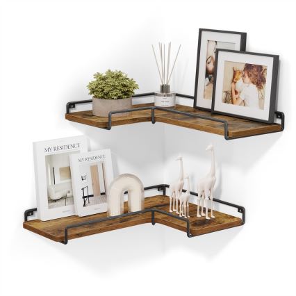2er-Set Wandregale SHELFY, 40 x 10 x 29 cm, Braun/Schwarz
