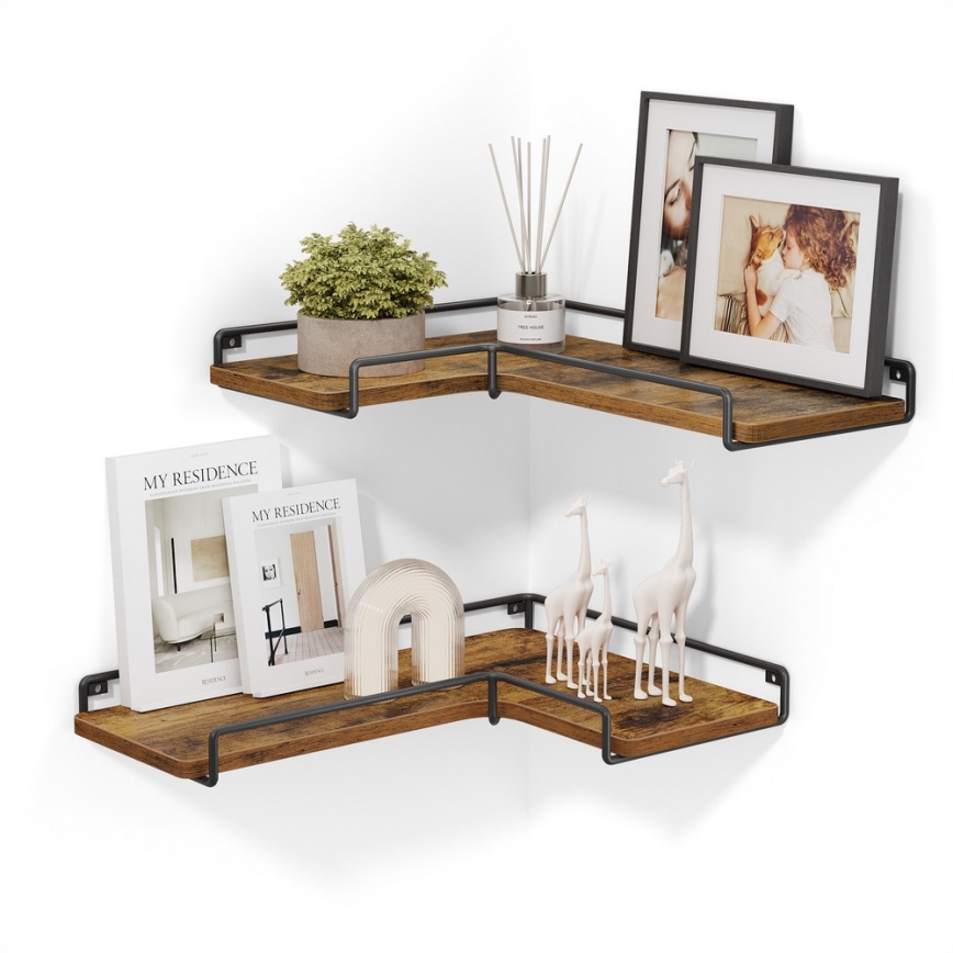 2er-Set Wandregale SHELFY, 40 x 10 x 29 cm, Braun/Schwarz
