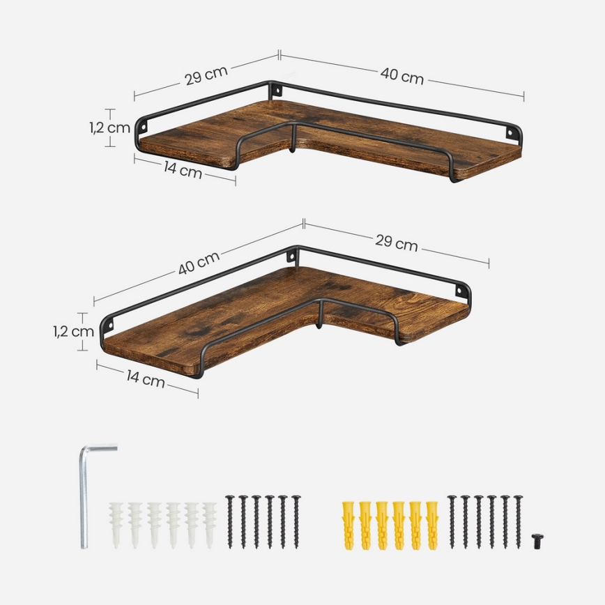 2er-Set Wandregale SHELFY, 40 x 10 x 29 cm, Braun/Schwarz