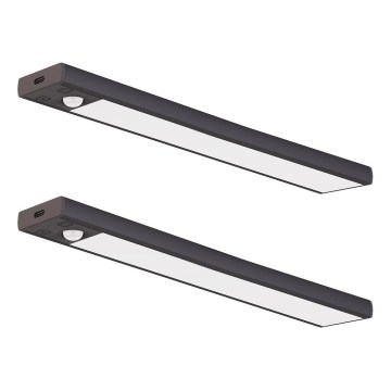 2er-Set wiederaufladbare LED-Möbelbeleuchtung mit Bewegungs- und Dämmerungssensor VIRO LED/1,2W/3,7V 800 mAh 3000/4000/6500K 30 cm schwarz