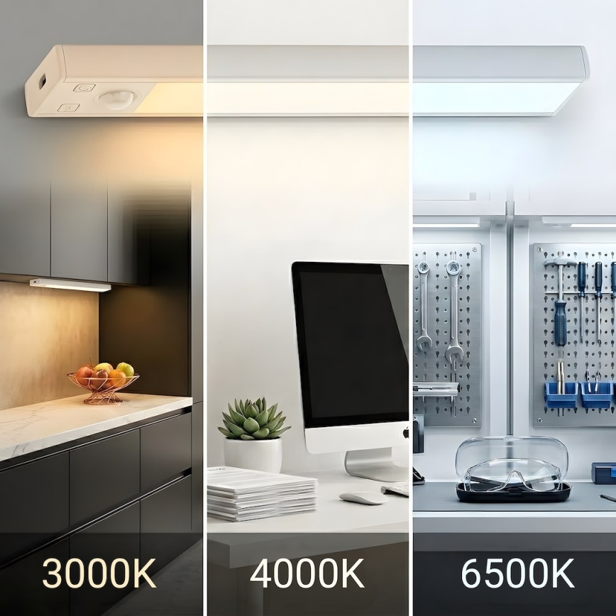 2er-Set wiederaufladbare LED-Möbelbeleuchtung mit Bewegungs- und Dämmerungssensor VIRO LED/1W/3,7V 800 mAh 3000/4000/6500K 20 cm weiß