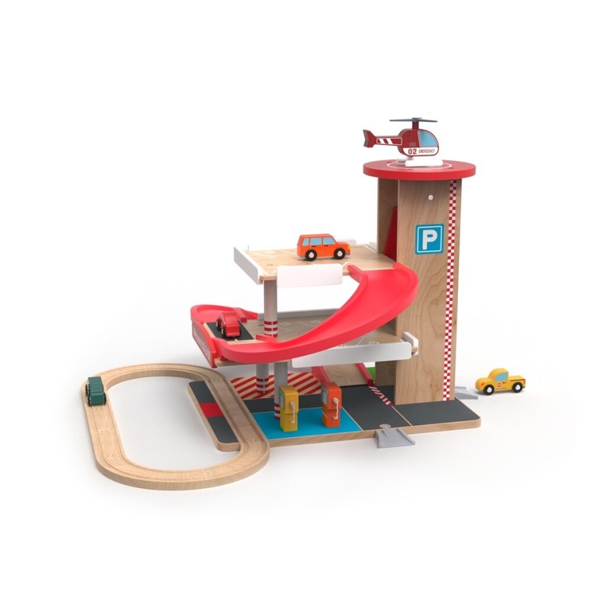 2Kids Toys - Holzgarage mit Eisenbahnstrecke