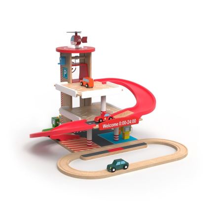 2Kids Toys - Holzgarage mit Eisenbahnstrecke