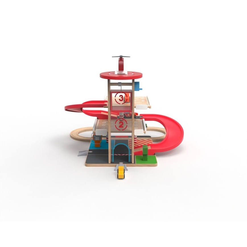 2Kids Toys - Holzgarage mit Eisenbahnstrecke