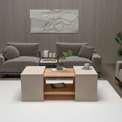 3er-Set Couchtische SOLIS 45/45/100x30/30/40 cm beige/Fichte