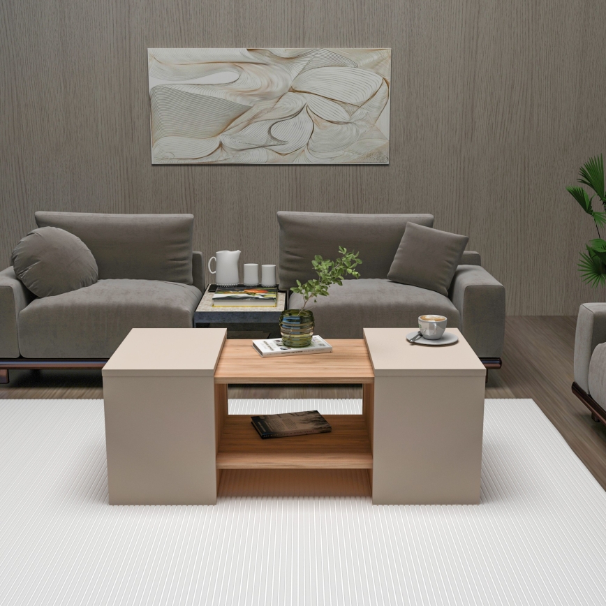 3er-Set Couchtische SOLIS 45/45/100x30/30/40 cm beige/Fichte