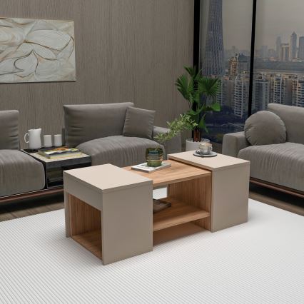 3er-Set Couchtische SOLIS 45/45/100x30/30/40 cm beige/Fichte