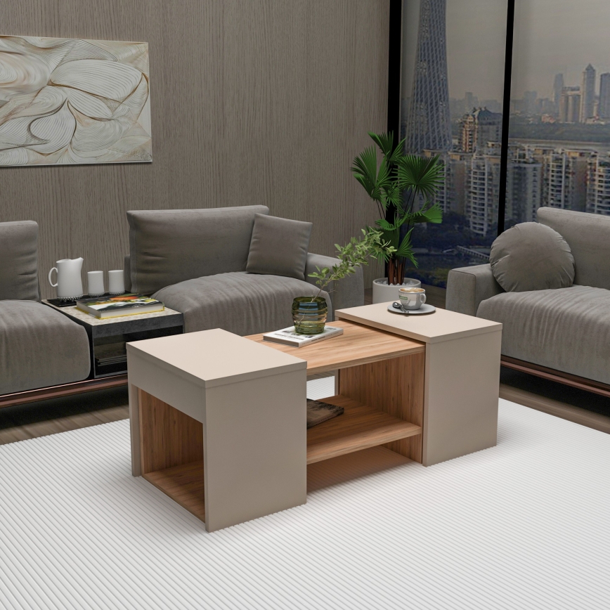 3er-Set Couchtische SOLIS 45/45/100x30/30/40 cm beige/Fichte