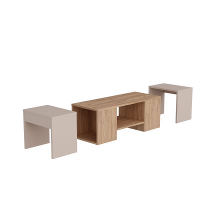 3er-Set Couchtische SOLIS 45/45/100x30/30/40 cm beige/Fichte