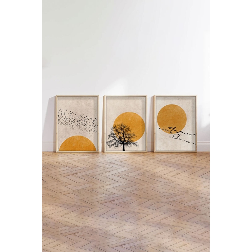 3er-Set gerahmte Bilder, 50x70 cm, Beige/Orange