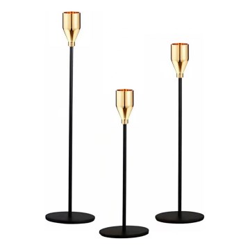 3er-Set Kerzenhalter, schwarz/gold