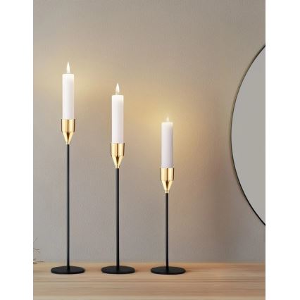 3er-Set Kerzenhalter, schwarz/gold