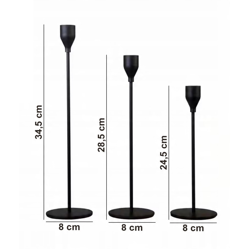 3er-Set Kerzenhalter, schwarz