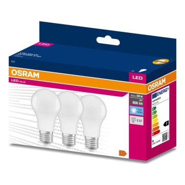 3er-Set LED-Leuchtmittel A60 E27/8,5W/230V 6500K - Osram