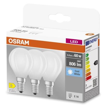 3er-Set LED-Leuchtmittel BASE CLASSIC FILAMENT E14/5,9W/230V 4000K - Osram